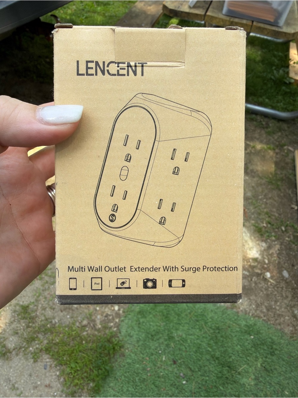 Lencent Multi Wall Outlet Extender with Surge Protection - Brown